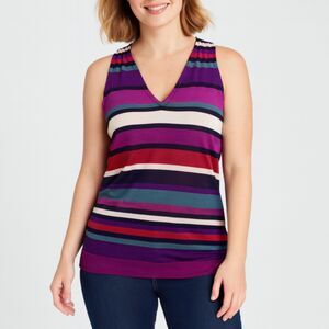 Ramy Brook Striped Sleeveless V-Neck Top Women’s Size M Multicolor Knit